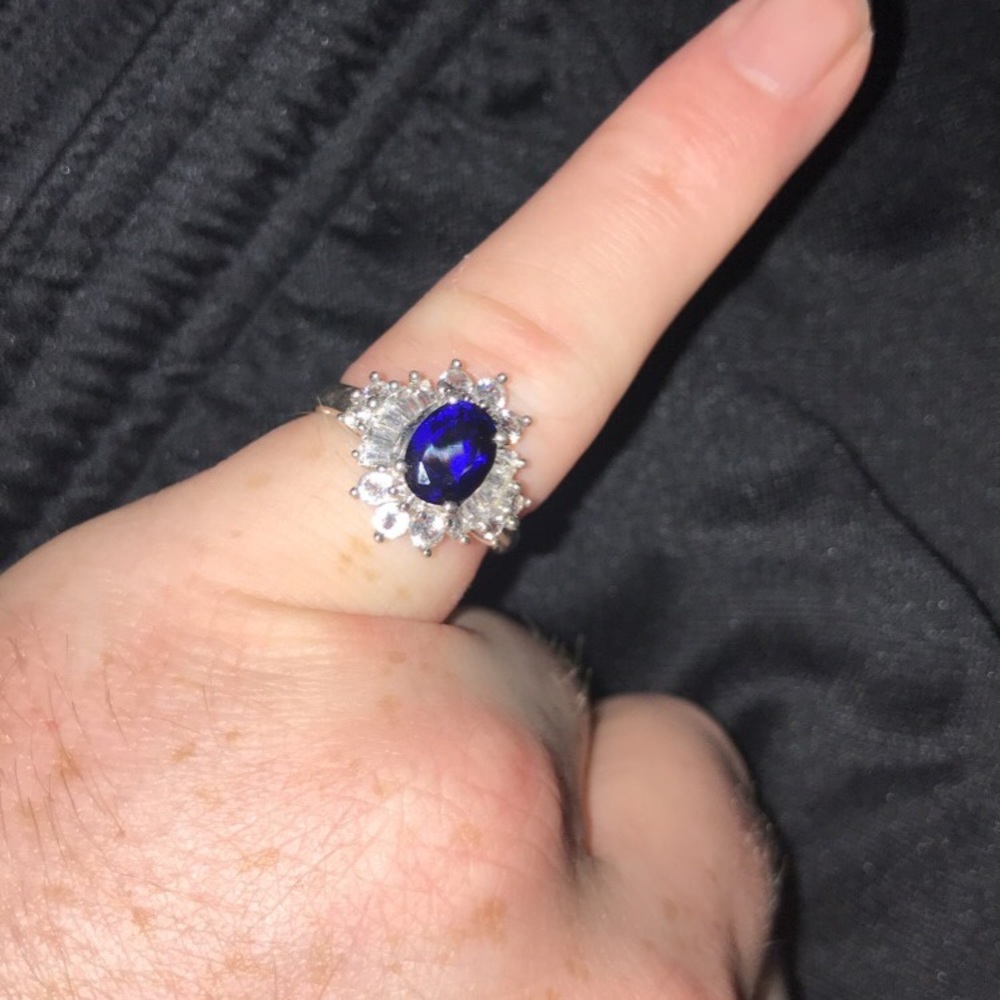 Swarovski Silver Ring with Royal Blue Oval Stone
